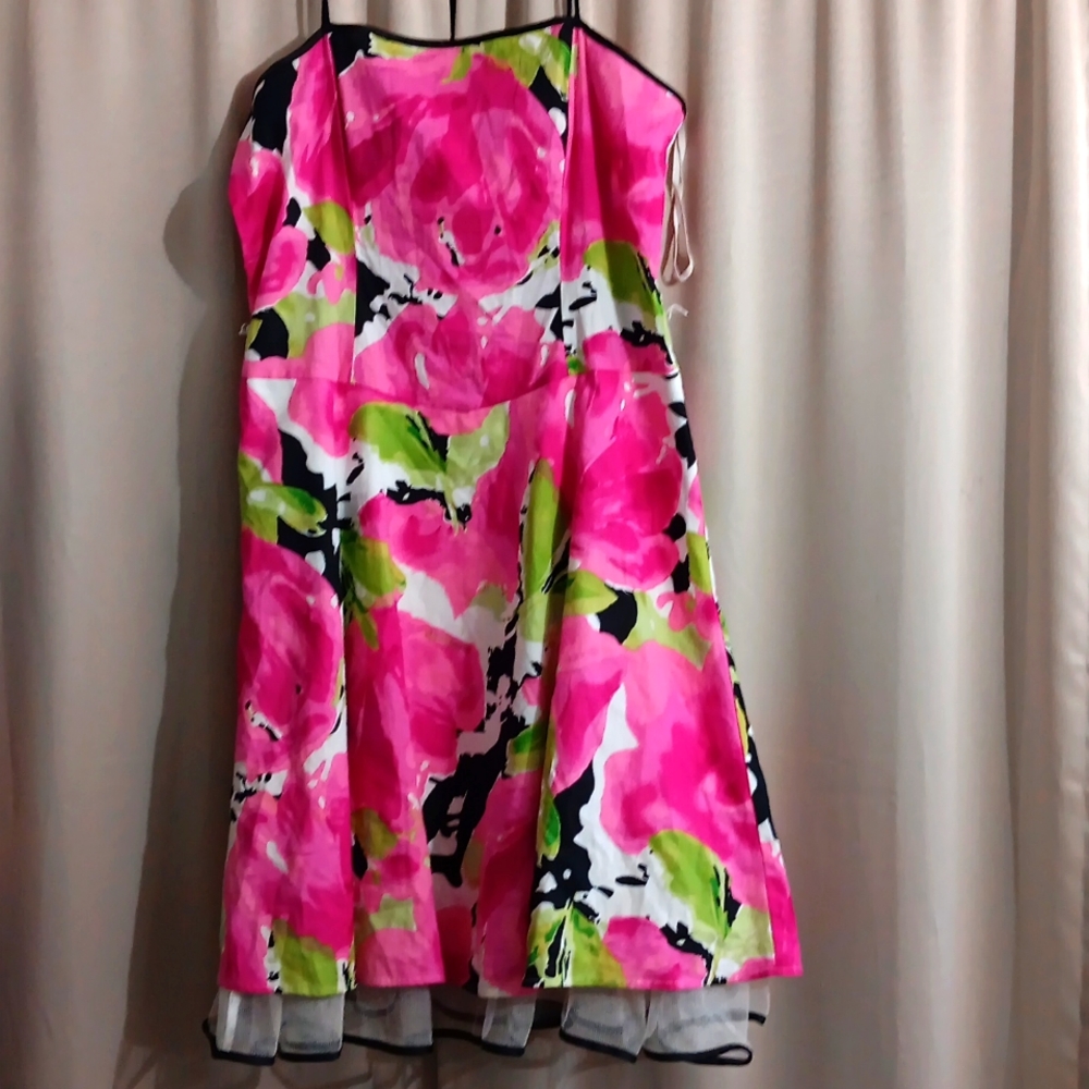 Another Thyme floral zip up spaghetti strap stress with lace slip size 14
